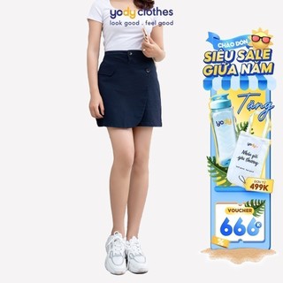 Chân váy chữ A YODY tà cúc vải kaki co giãn CJN4056