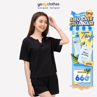 Bộ đồ thun nữ YODY áo cổ V quần short BDN5154