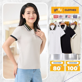 Áo thun polo tay ngăn có cổ nữ cafe YODY dệt tổ ong phối bo nổi bật thấm hút nhanh, khô nhanh APN7122