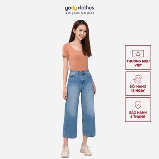 Quần jean ống rộng nữ YODY lưng cao co giãn tốt tôn dáng QJN4024