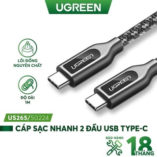 Cáp sạc nhanh 2 đầuUSB TypeC 1-1.5m US265 hỗ trợ sạc PD 60W 3A vỏ bện lưới nylon