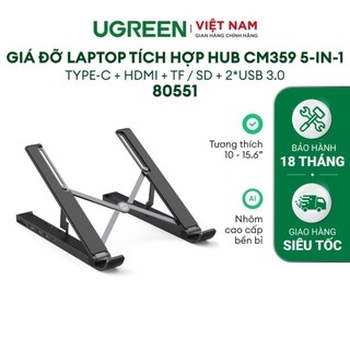 Giá đỡ máy tính xách tay kiêm hub 5 in 1 usb c, hdmi, tf / sd, 2 cổng usb3.0 ugreen 80551