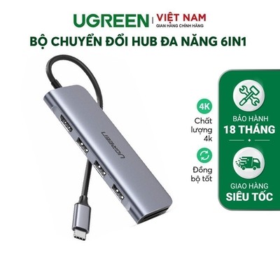 Bộ chuyển Type C UGREEN 60383, hỗ trợ xuất cổng HDMI + USB + SD/ TF Hàng phân phối chính hãng