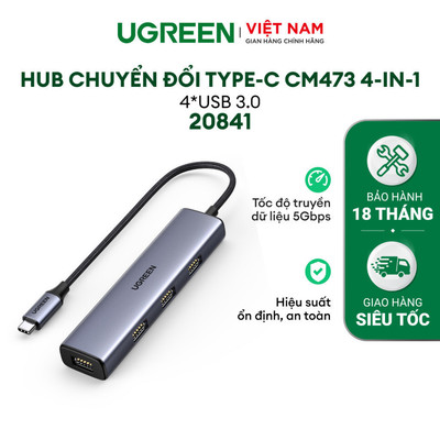 Bộ chia Type-C ra 4 cổng USB 3.0 UGREEN 20841 Vỏ nhôm cao cấp - Hàng phân phối chính hãng