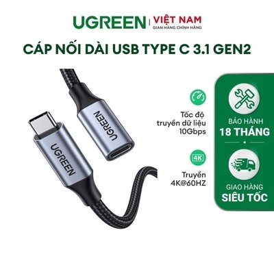 Cáp nối dài USB Type C 3.1 gen2 Ugreen US372 | Tốc độ truyền dữ liệu 10Gbps | Truyền 4K@60HZ | Bảo hành 18 tháng | 30205