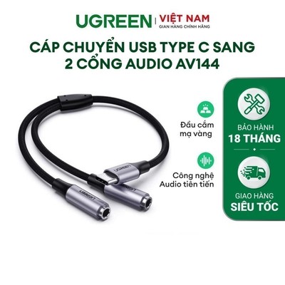 Bộ chuyển USB Type C sang 2 cổng Audio UGREEN AV144 | Đầu cắm mạ vàng | Audio tiên tiến | Bảo Hành 18 tháng | 30732