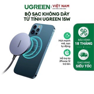 Bộ sạc không dây từ tính UGREEN 15W CD245 |  Nhỏ gọn | Nam châm hút mạnh | Cáp bền | BH 18 tháng 1 đổi 1
