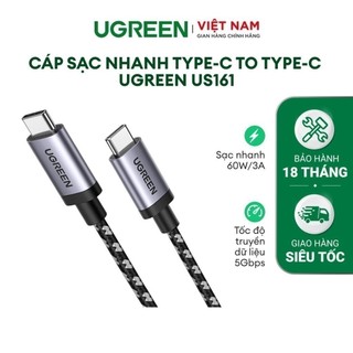 Cáp sạc nhanh bọc nylon USB-C 3.1 UGREEN US161 | PD 60W/3A | Truyền dữ liệu, âm thanh, video 5Gbps | Bảo hành 18 tháng