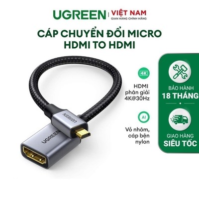 Bộ chuyển đổi Micro HDMI sang HDMI Ugreen HD149 Cho GoPro Hero 7 Raspberry Pi 4 Sony Nikon | Độ phân giải 4K/60Hz 3D | d