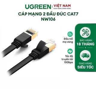 Cáp mạng 2 đầu đúc cat7 utp patch cords dạng dẹt ugreen nw106 | đầu nối mạ vàng | tốc độ truyền tải 10gbps | bh 18 tháng