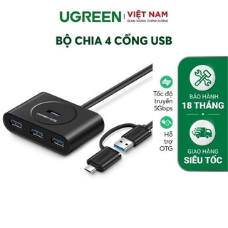 Bộ chia cổng USB 3.0 / USB type C sang 4 cổng USB 3.0 dài 1m UGREEN 40850