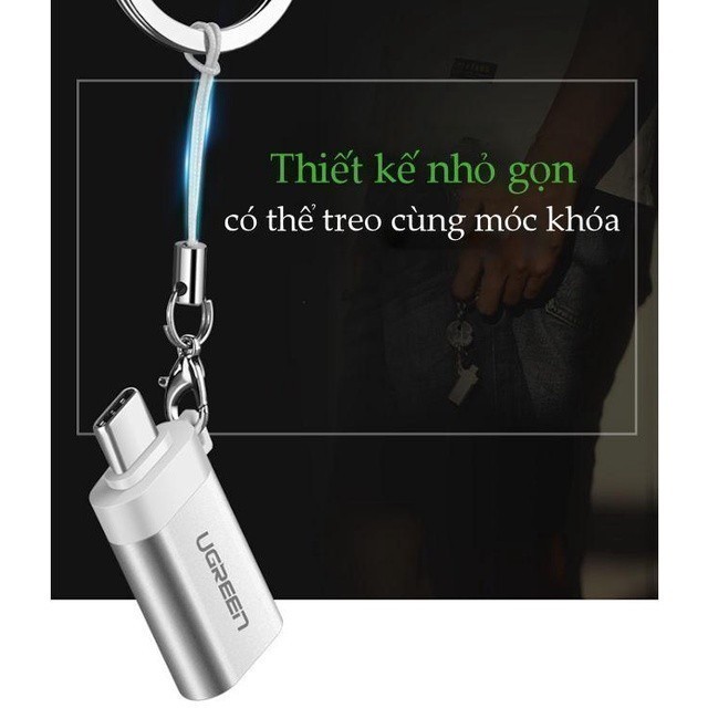 Đầu chuyển đổi cổng USB 3.0 sang Type C đực UGREEN US270 | Hỗ trợ OTG | Có dây gắn móc treo chìa khóa| Bảo Hành 18 Tháng | BigBuy360 - bigbuy360.vn