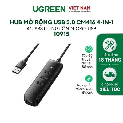 HUB mở rộng  UGREEN CM416 USB 3.0 sang 4 cổng USB3.0 Tốc độ truyền 480Mbps Bảo hành 1 đổi 1 18 tháng 10915 80657