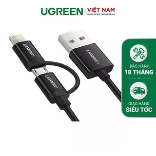Cáp sạc và truyền dữ liệu 2 in 1 0.5-2m ugreen us178 đầu lightning và micro usb cho iphone và android