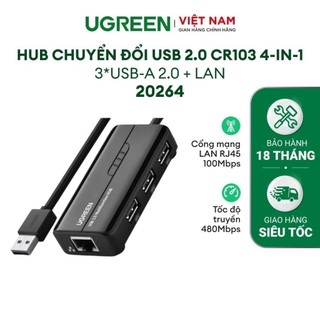 Cáp Chuyển USB 2.0 sang Lan 10/100Mbps tích hợp Hub USB 2.0 3 cổng UGREEN CR103 20264