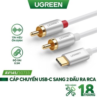 Cáp chuyển đổi usb type c sang 2 đầu hoa sen rca dài 0.5m ugreen us145