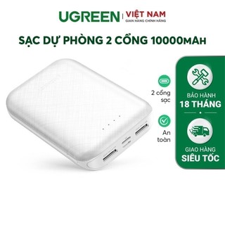 Pin sạc dự phòng 10000mAh UGREEN PB133 60873 - 2 cổng sạc USB sử dụng cùng lúc 2 điện thoại, input MicroUSB, USB-C