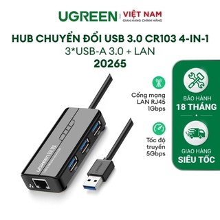 HUB USB 3 cổng 3.0 kèm cổng mạng LAN 10/100/1000 Mbps UGREEN CR103 20265
