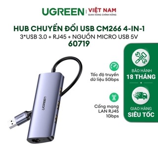 Bộ chia USB 3.0 ra 3 cổng USB 3.0 + Lan Gigabit 1000Mbps Ugreen 60719