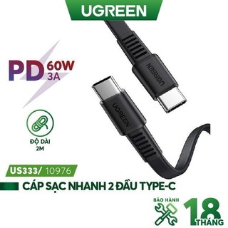 Cáp sạc nhanh 2 đầu USB type C 60W dạng dẹt UGREEN US333 dài từ 0.5-2m