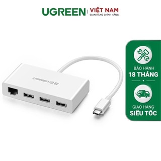 Bộ chuyển đổi USB Type-C sang 3 cổng USB 3.0+ hỗ trợ Lan 10/100Mbps, 15cm UGREEN US237 40382