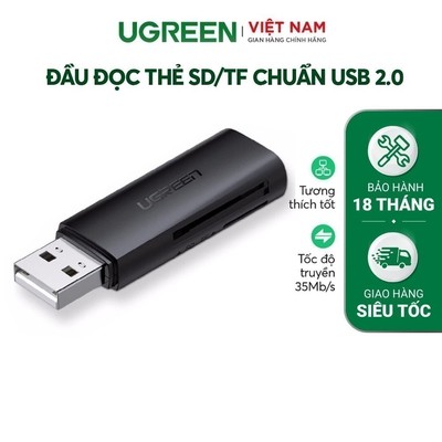 Đầu đọc thẻ SD TF chân cắm USB 3.0 UGREEN CM264 Truyền tải dữ liệu nhanh chóng| Bảo hành 18 Tháng 1 Đổi 1 60721 60722