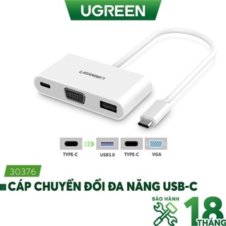 Dây chuyển đổi UGREEN 30376 USB Type-C sang USB 3.0 + VGA + USB Type-C (Trắng)