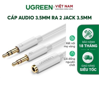 Dây Audio chuyển tai nghe 3.5mm sang 2 đầu Mic và Tai nghe UGREEN AV140 | Đầu cắm mạ vàng chống ăn mòn|Bảo Hành 18 Tháng