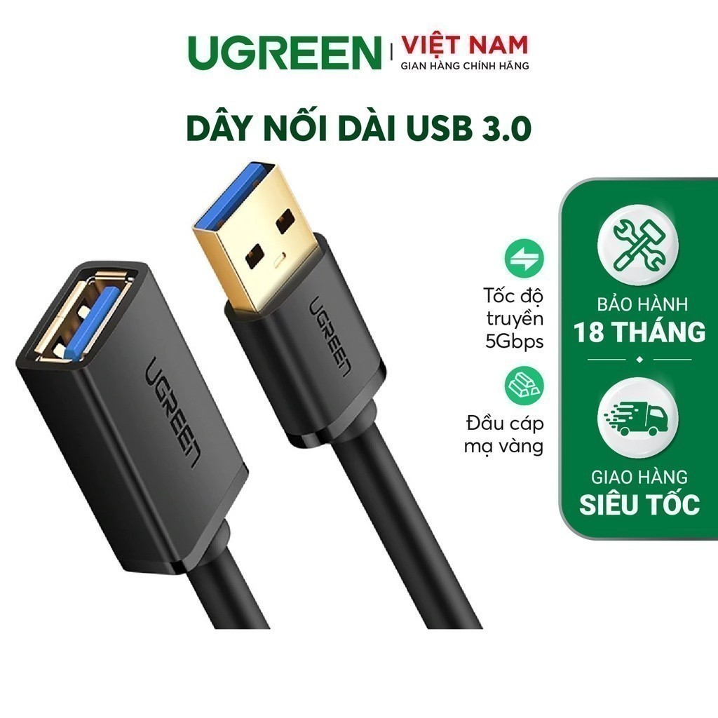 Dây nối dài USB 3.0 UGREEN US129 | Dây dạng dẹt và tròn | Chiều dài 1-5M | Bảo Hành 18 Tháng 1 Đổi 1.
