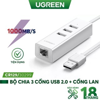 Bộ chia 3 cổng USB 2.0 kèm cổng mạng Ethernet 10/100Mbps Ugreen CR129