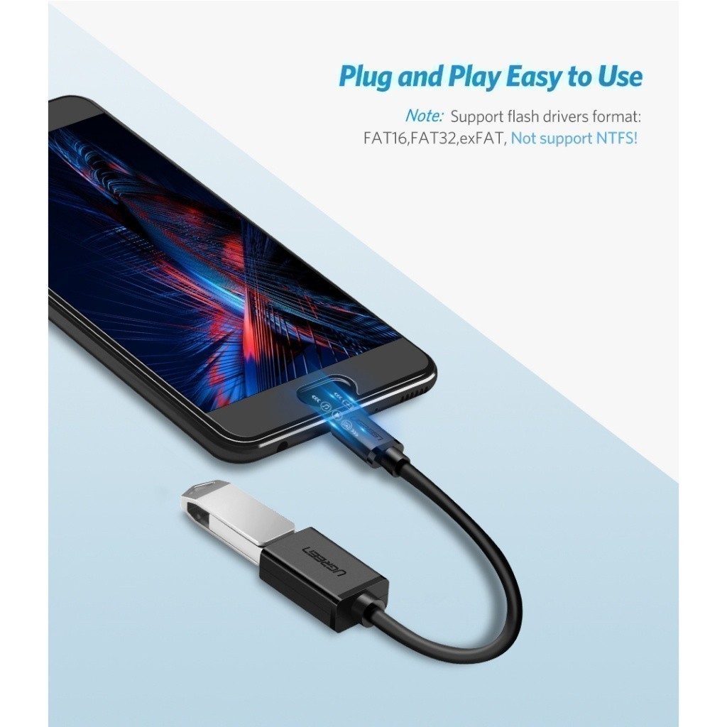 Dây Micro USB 2.0 OTG UGREEN US133 | Vỏ PVC cao cấp | Tốc độ truyền tải dữ liệu 480Mbps | Bảo hành 18 tháng | BigBuy360 - bigbuy360.vn