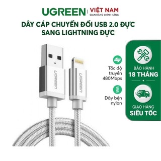 Cáp sạc Lightning Ugreen US199 đạt chuẩn MFi | Sạc nhanh | Tốc độ truyền 480Mbps | Bảo Hành 18 Tháng 1 Đổi 1 | 80634