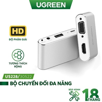 Bộ chuyển đổi đa năng UGREEN US228 Lightning, Micro USB, Type-C sang HDMI và VGA - Hàng phân phối chính hãng