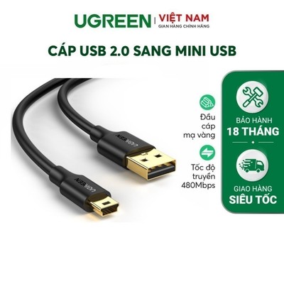 Cáp sạc USB 2.0 sang mini USB UGREEN US132 | Hỗ trợ tốc độ 480Mbps | Dễ dàng sử dụng | Bảo Hành 18 Tháng 1 Đổi 1