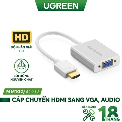 Bộ chuyển tín hiệu HDMI sang VGA kèm theo âm thanh dài 15CM UGREEN MM102 - Hàng phân phối chính hãng - Bảo hành 18 tháng