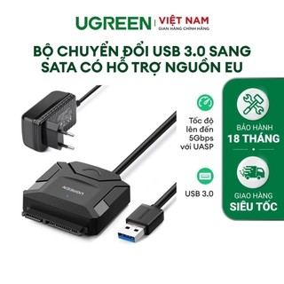 Dây chuyển đổi USB 3.0 sang SATA kèm dây nguồn 12V2A dài 50CM UGREEN CR108 | Đọc ổ cứng lên đến 12TB | ]Tốc độ tới 6Gbps