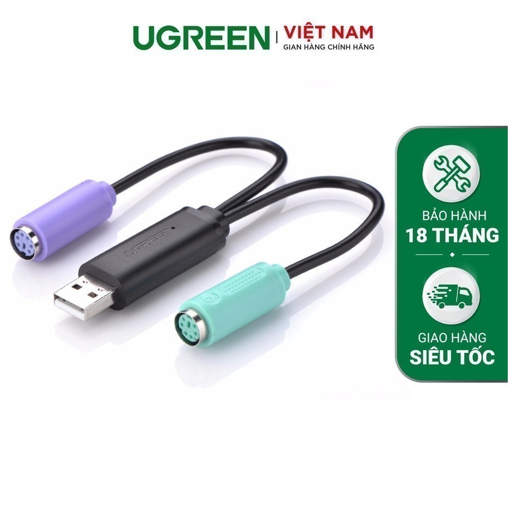 Dây cáp chuyển đổi USB sang PS/2 (chuột + bàn phím) dài 10cm UGREEN 20219