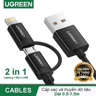 Cáp (2 in 1) sạc và truyền dữ liệu USB 2.0 sang Micro USB và Lingtning UGREEN US178
