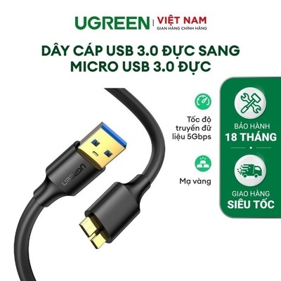 Dây cáp USB 3.0 đực sang micro USB 3.0 đực 2M mạ vàng UGREEN| Tốc độ truyền đữ liệu 5Gbps | Siêu bền | Bảo hành 18 tháng