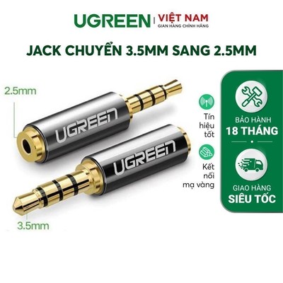 Đầu chuyển đổi 2.5mm cái (có lỗ) sang 3.5mm đực dài 25mm UGREEN 20502 (Đen)