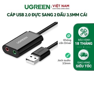 Dây USB 2.0 mở rộng sang đồng thời 2 cổng 3.5mm cho tai nghe + mic UGREEN US205