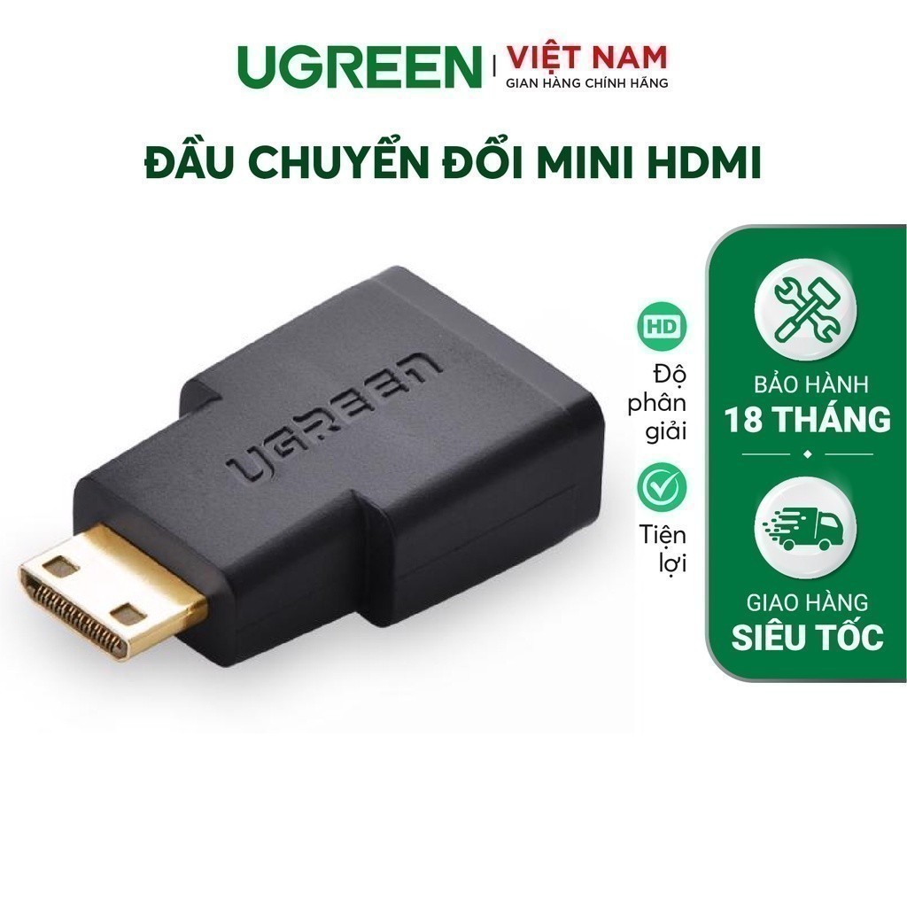 Đầu Chuyển mini HDMI đực ra HDMI cái - dài 25mm - UGREEN 20101 - (màu đen)
