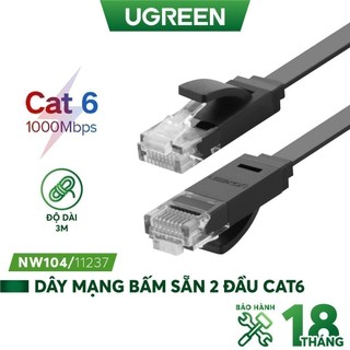 Dây cáp mạng 2 đầu đúc Cat 6 UTP dạng dẹt, dài từ 0.5-8m UGREEN NW104