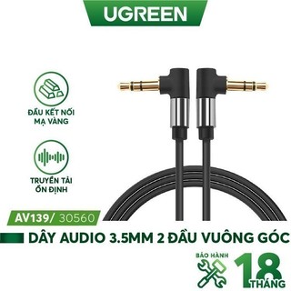 Dây AV 3.5mm 2 đầu vuông góc màu đen chính hãng UGREEN AV139 - Hàng phân phối chính hãng - Bảo hành 18 tháng
