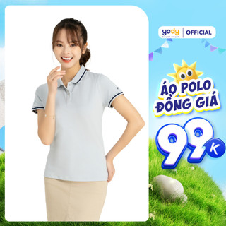 [ ĐỒNG GIÁ] Áo polo nữ YODY vải pique hiệu ứng mắt chim phối tay cổ kẻ APN5036