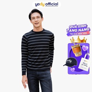 Áo len nam YODY cổ tròn dài tay kẻ ngang ALM5005