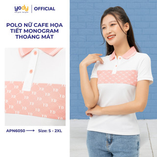[Sale 30%] Áo polo nữ YODY chất liệu vải cà phê họa tiết monogram thun thoáng mát bền màu APN6050