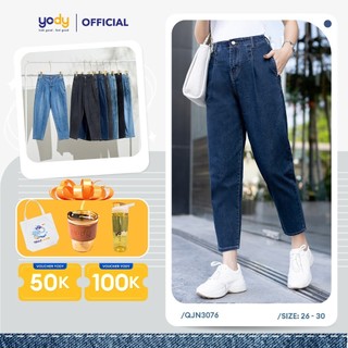 Quần jean Yody nữ kiểu dáng baggy , quần bò cạp liền co giãn QJN3076