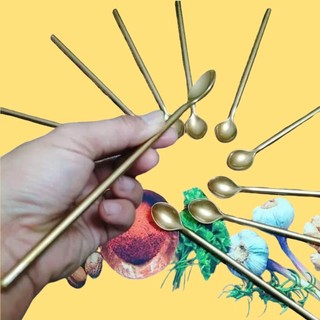V- Bán giá sỉ 50/ 20/10 cây MUỖNG CÀ PHÊ / Muỗng nhựa màu VÀNG ĐỒNG SIÊU ĐẸP - Muỗng sinh tố cán dài dùng pha chế n
