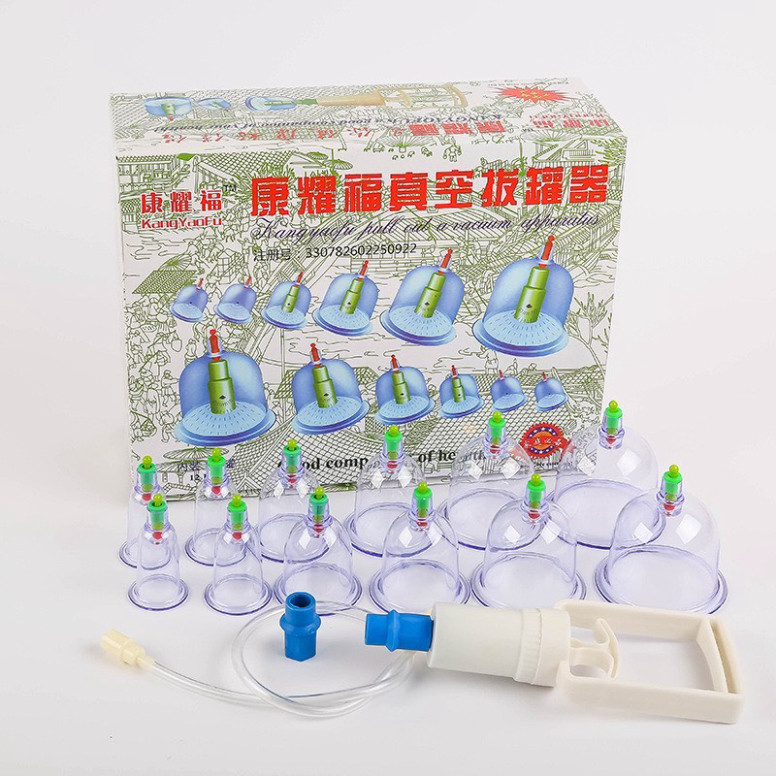 Bộ giác hơi không dùng lửa 12 cốc đủ phụ kiện. Bộ giác hơi 12 cốc màu xanh hoặc vàng